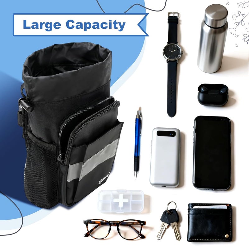 MFE Crutch Accessories Bag - Water-Resistant Organizer Pouch with Cup Holder, Zippered Pockets & Reflective Strips - Universal Tote for Underarm Crutches, Adults & Seniors, Black - Image 4